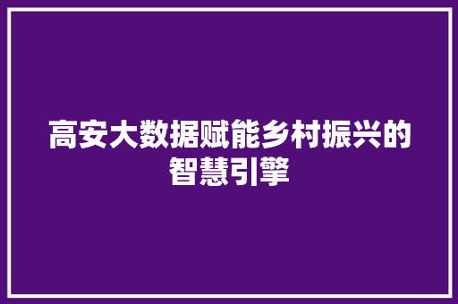 高安大数据赋能乡村振兴的智慧引擎
