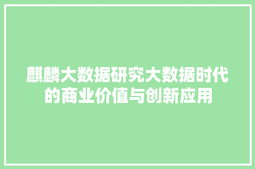麒麟大数据研究大数据时代的商业价值与创新应用