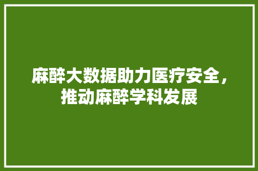 麻醉大数据助力医疗安全，推动麻醉学科发展