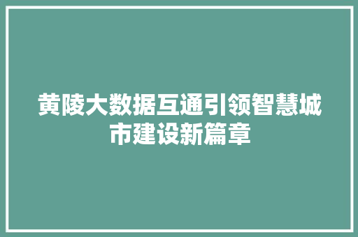 黄陵大数据互通引领智慧城市建设新篇章
