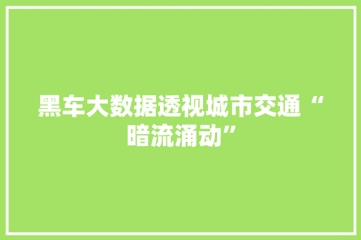 黑车大数据透视城市交通“暗流涌动”