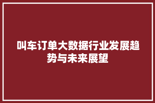 叫车订单大数据行业发展趋势与未来展望  第1张