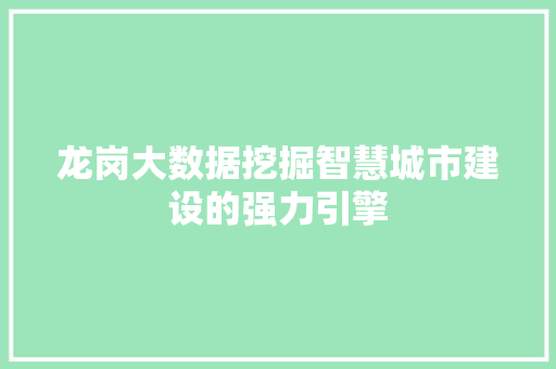 龙岗大数据挖掘智慧城市建设的强力引擎
