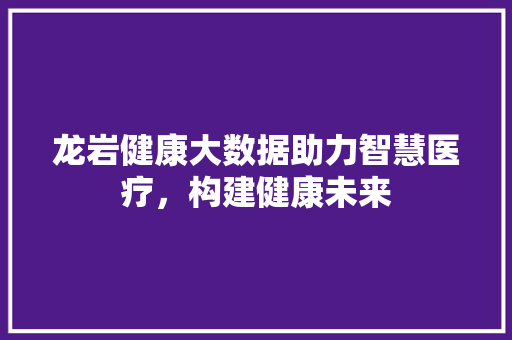 龙岩健康大数据助力智慧医疗，构建健康未来