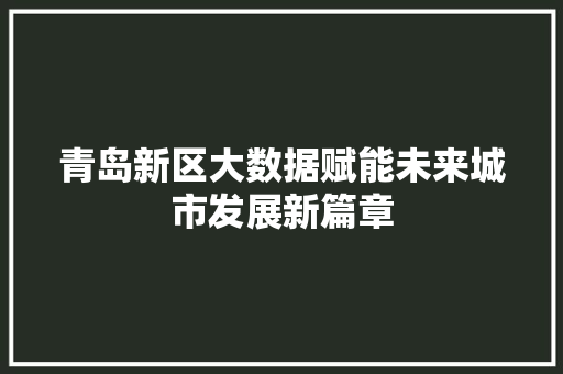 青岛新区大数据赋能未来城市发展新篇章  第1张