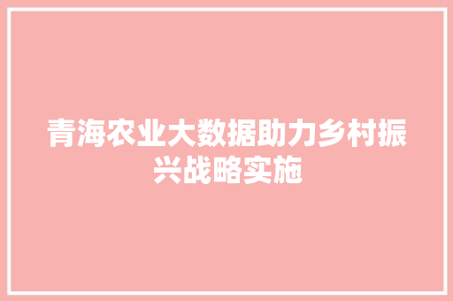 青海农业大数据助力乡村振兴战略实施  第1张