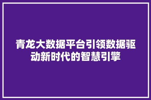 青龙大数据平台引领数据驱动新时代的智慧引擎