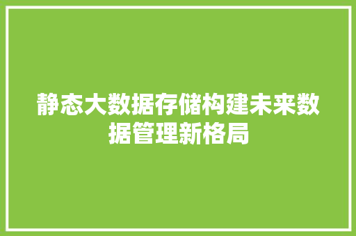 静态大数据存储构建未来数据管理新格局