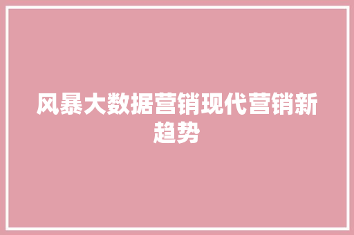 风暴大数据营销现代营销新趋势  第1张