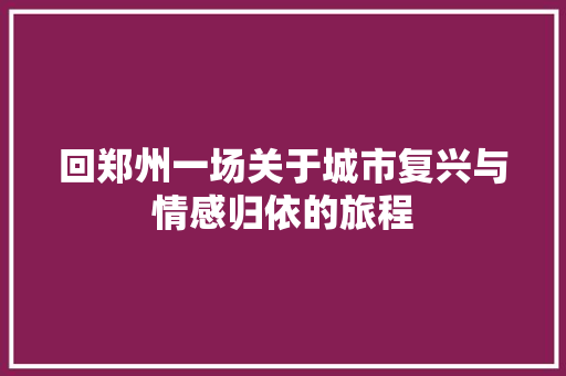 回郑州一场关于城市复兴与情感归依的旅程