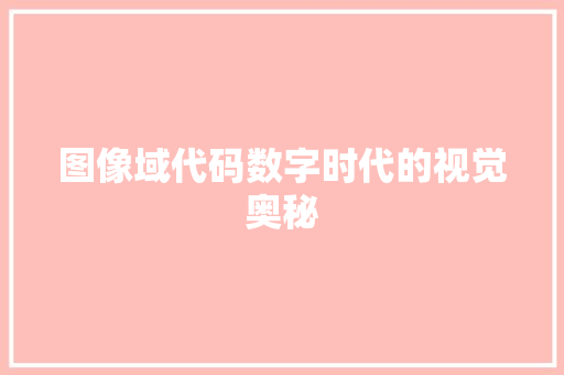 图像域代码数字时代的视觉奥秘