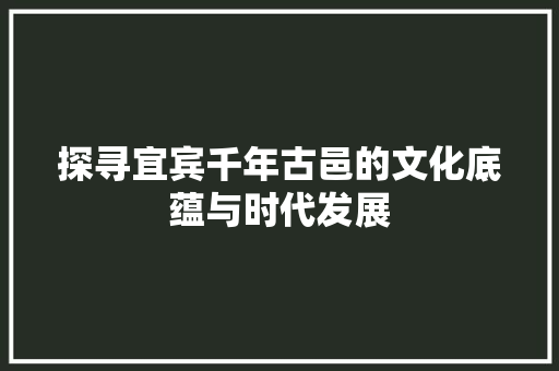 探寻宜宾千年古邑的文化底蕴与时代发展