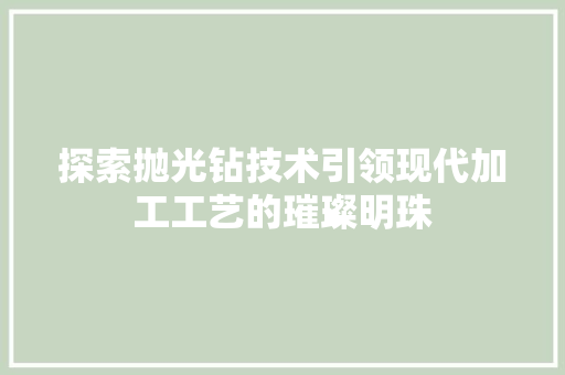 探索抛光钻技术引领现代加工工艺的璀璨明珠