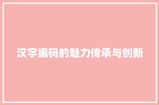 汉字编码的魅力传承与创新