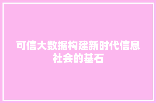 可信大数据构建新时代信息社会的基石