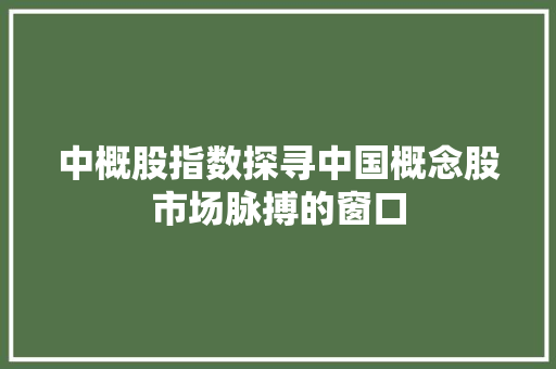 中概股指数探寻中国概念股市场脉搏的窗口