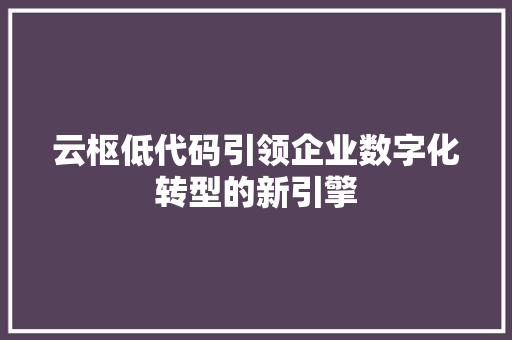 云枢低代码引领企业数字化转型的新引擎