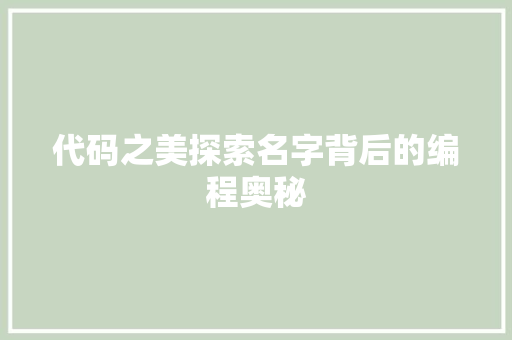 代码之美探索名字背后的编程奥秘