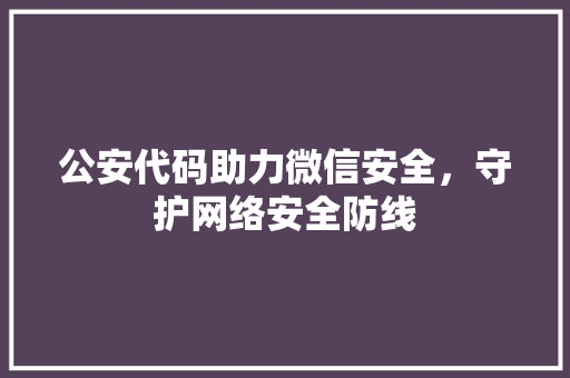 公安代码助力微信安全，守护网络安全防线