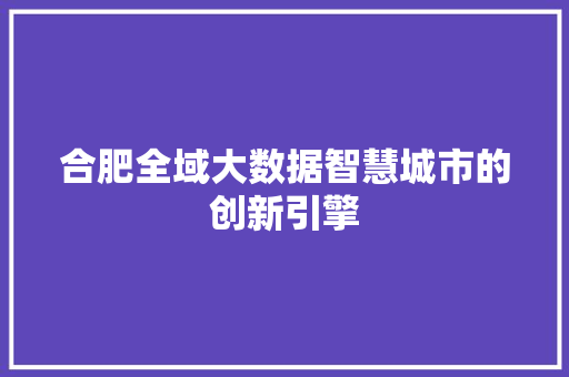 合肥全域大数据智慧城市的创新引擎