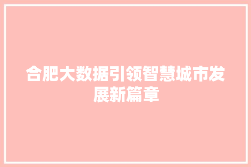 合肥大数据引领智慧城市发展新篇章
