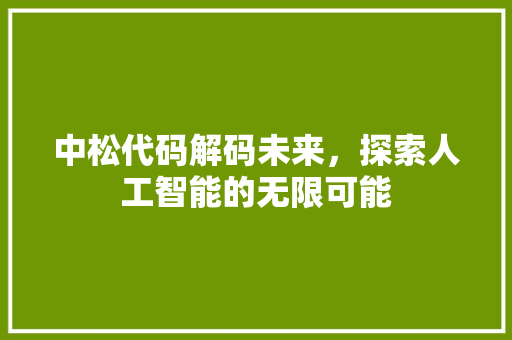 中松代码解码未来，探索人工智能的无限可能
