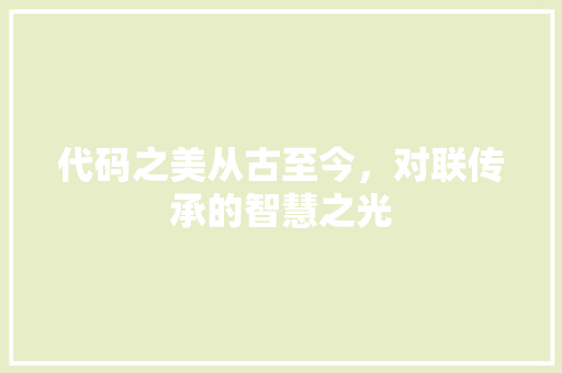 代码之美从古至今，对联传承的智慧之光