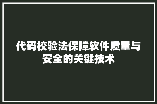 代码校验法保障软件质量与安全的关键技术