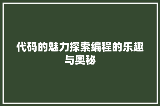 代码的魅力探索编程的乐趣与奥秘  第1张