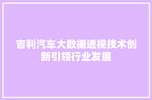 吉利汽车大数据透视技术创新引领行业发展
