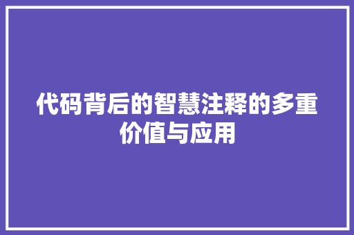 代码背后的智慧注释的多重价值与应用