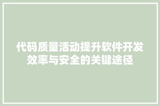 代码质量活动提升软件开发效率与安全的关键途径