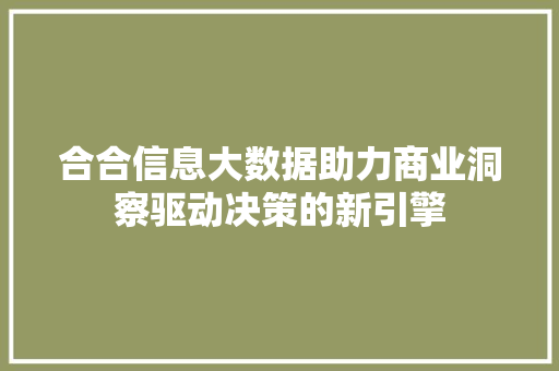 合合信息大数据助力商业洞察驱动决策的新引擎