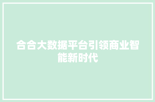 合合大数据平台引领商业智能新时代