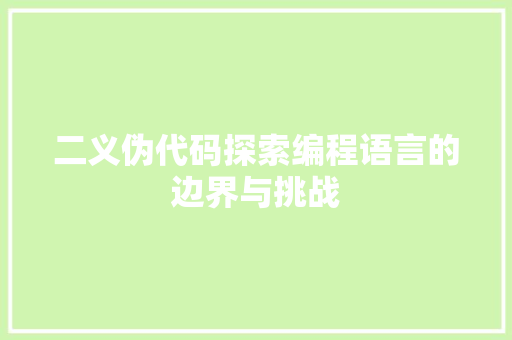 二义伪代码探索编程语言的边界与挑战