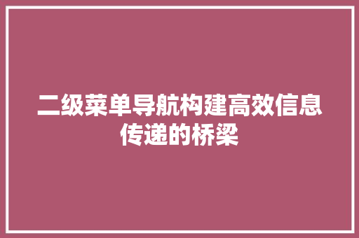 二级菜单导航构建高效信息传递的桥梁