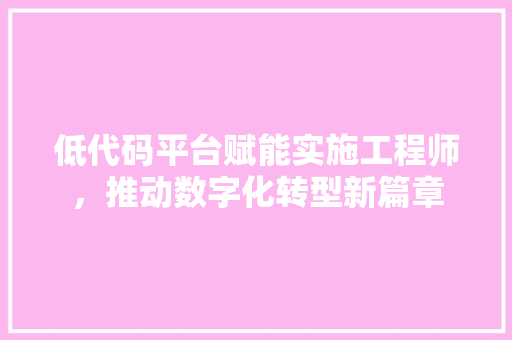 低代码平台赋能实施工程师，推动数字化转型新篇章