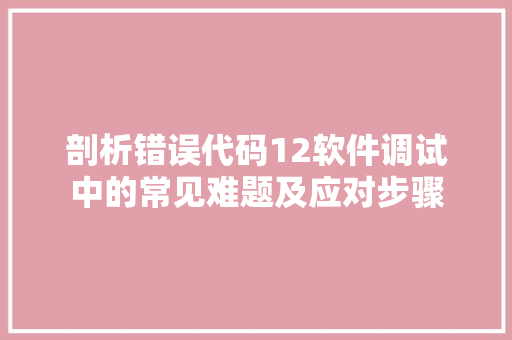 剖析错误代码12软件调试中的常见难题及应对步骤