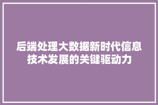 后端处理大数据新时代信息技术发展的关键驱动力  第1张