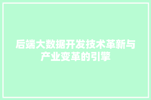 后端大数据开发技术革新与产业变革的引擎  第1张