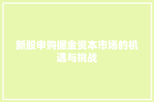 新股申购掘金资本市场的机遇与挑战