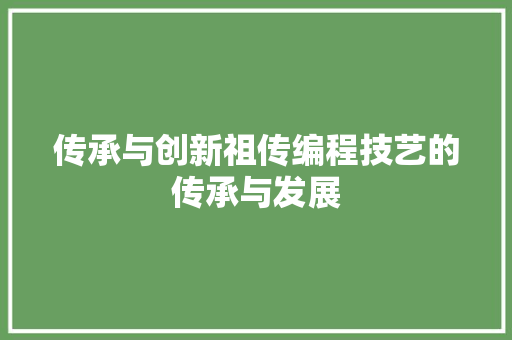 传承与创新祖传编程技艺的传承与发展