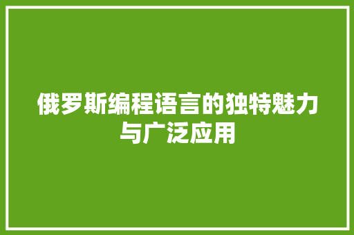 俄罗斯编程语言的独特魅力与广泛应用