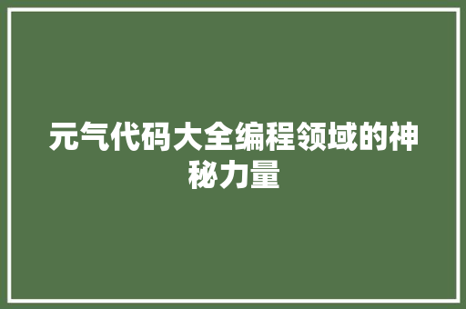 元气代码大全编程领域的神秘力量