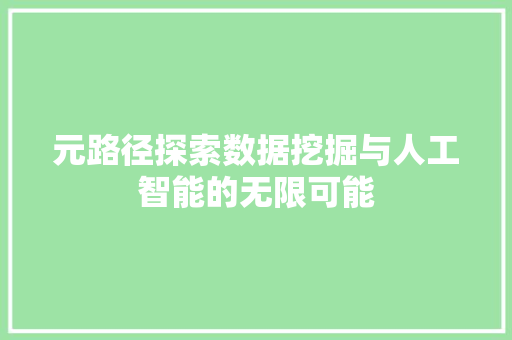 元路径探索数据挖掘与人工智能的无限可能