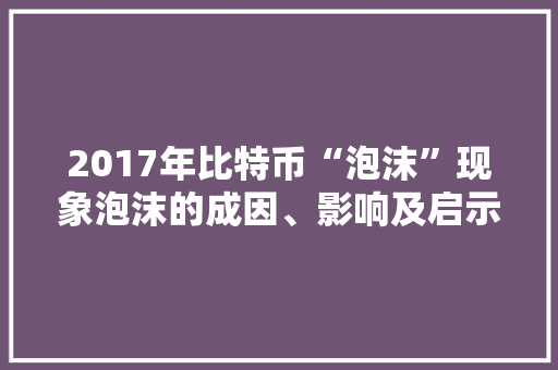 2017年比特币“泡沫”现象泡沫的成因、影响及启示
