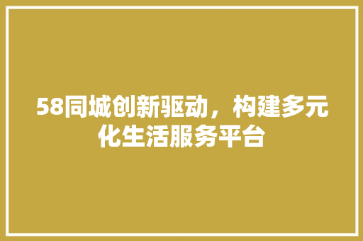 58同城创新驱动，构建多元化生活服务平台