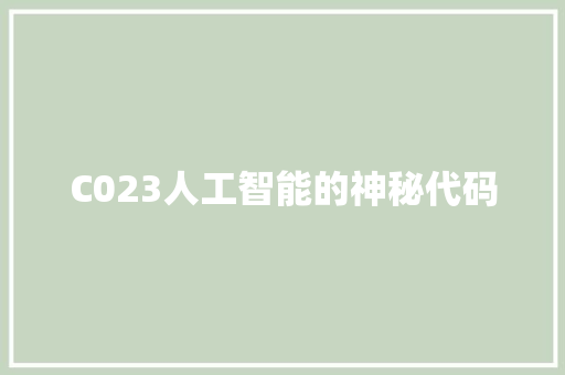 C023人工智能的神秘代码
