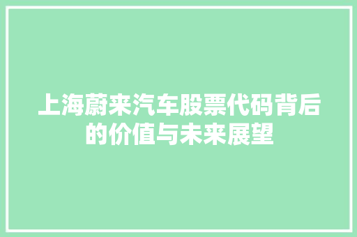 上海蔚来汽车股票代码背后的价值与未来展望