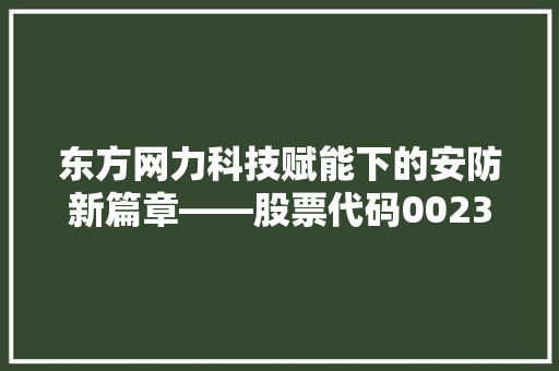 东方网力科技赋能下的安防新篇章——股票代码002382背后的价值投资逻辑